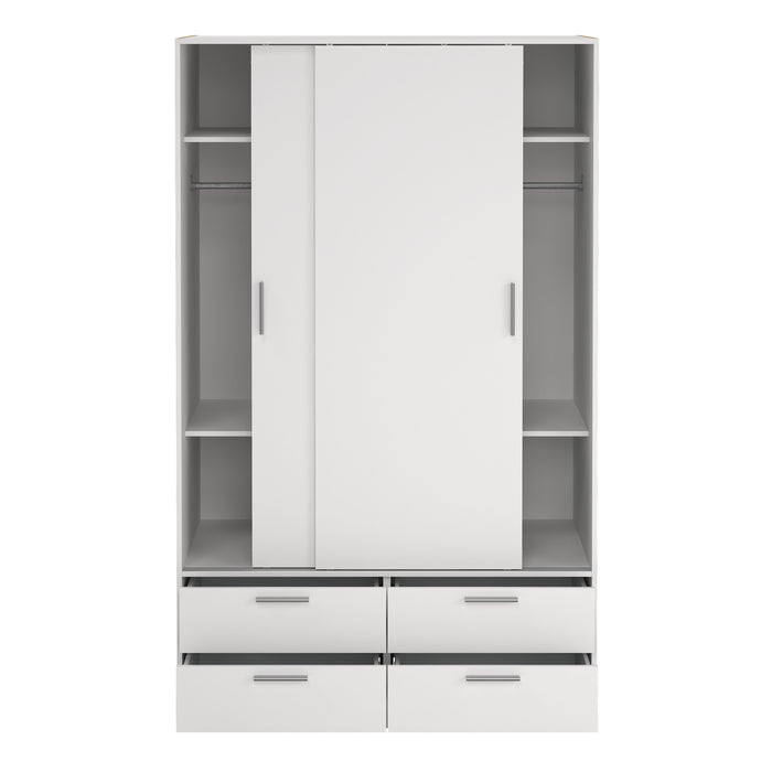 Line Wardrobe with 2 Sliding Doors and 4 Drawers, White