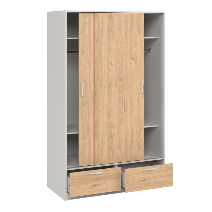Line Wardrobe with 2 Doors 2 Drawers in White and Jackson Hickory Oak