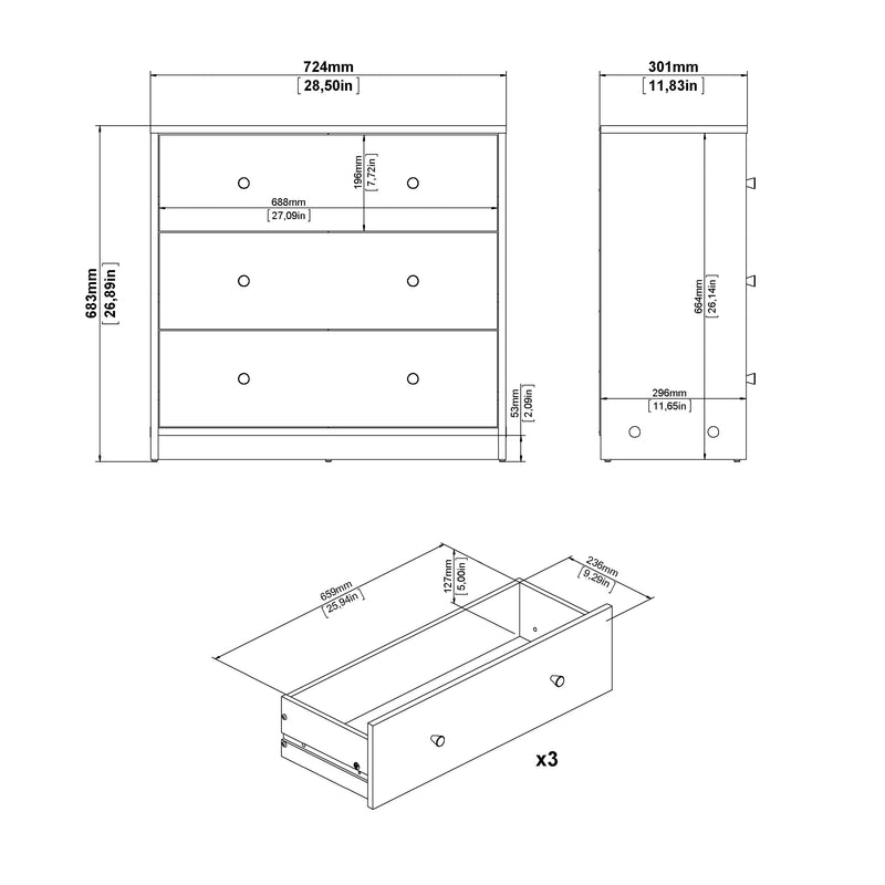 May Chest of 3 Drawers in Black