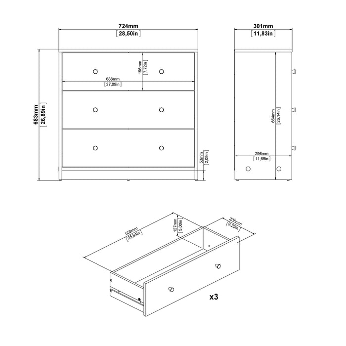 May Chest of 3 Drawers in Black