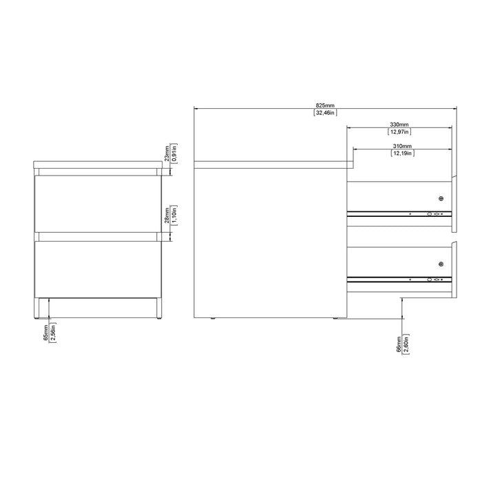 Naia Bedside 2 drawers in Concrete/White high gloss