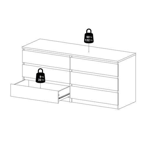 Naia Wide Chest of 6 Drawers (3+3) in Cashmere Jackson Hickory