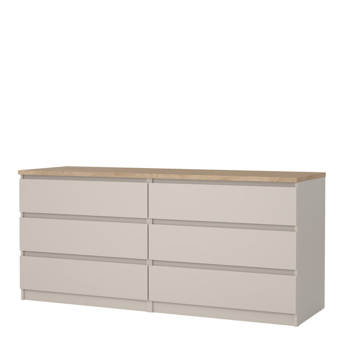 Naia Wide Chest of 6 Drawers (3+3) in Cashmere Jackson Hickory