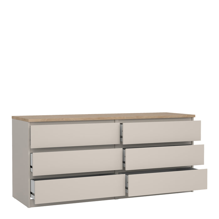 Naia Wide Chest of 6 Drawers (3+3) in Cashmere Jackson Hickory