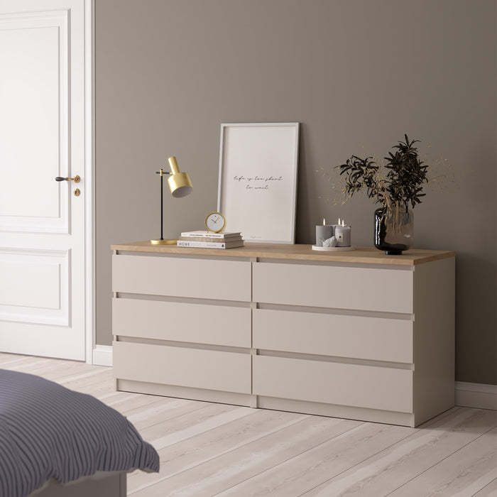 Naia Wide Chest of 6 Drawers (3+3) in Cashmere Jackson Hickory