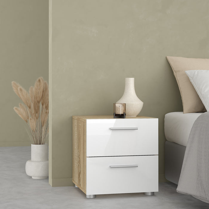 Pepe Bedside 2 Drawers in Oak with White High Gloss