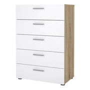 Pepe Chest of 5 Drawers in Oak with White High Gloss