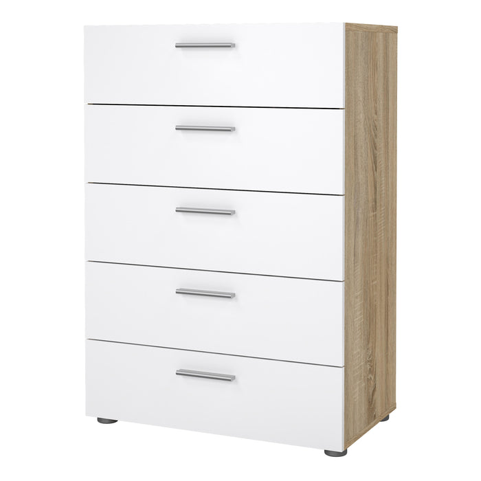 Pepe Chest of 5 Drawers in Oak with White High Gloss