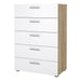 Pepe Chest of 5 Drawers in Oak with White High Gloss