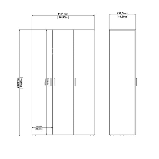 Pepe Wardrobe with 3 Doors in Black