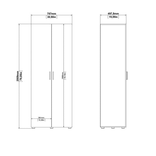 Pepe Wardrobe with 2 Doors in Oak with White High Gloss
