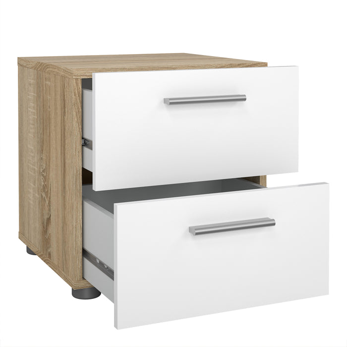Pepe Package - Bedside 2 Drawers + Chest of 4 Drawers + Wardrobe with 2 Doors in Oak with White High Gloss