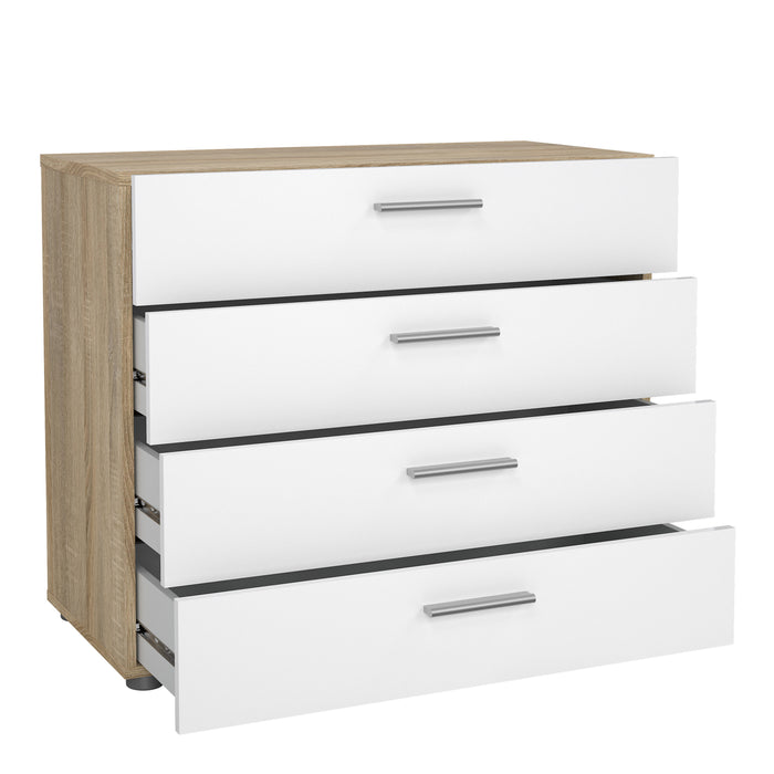 Pepe Package - Bedside 2 Drawers + Chest of 4 Drawers + Wardrobe with 2 Doors in Oak with White High Gloss