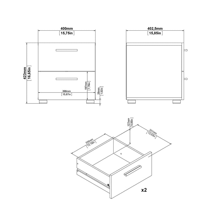 Pepe Package - Bedside 2 Drawers + Chest of 4 Drawers + Wardrobe with 2 Doors in Black