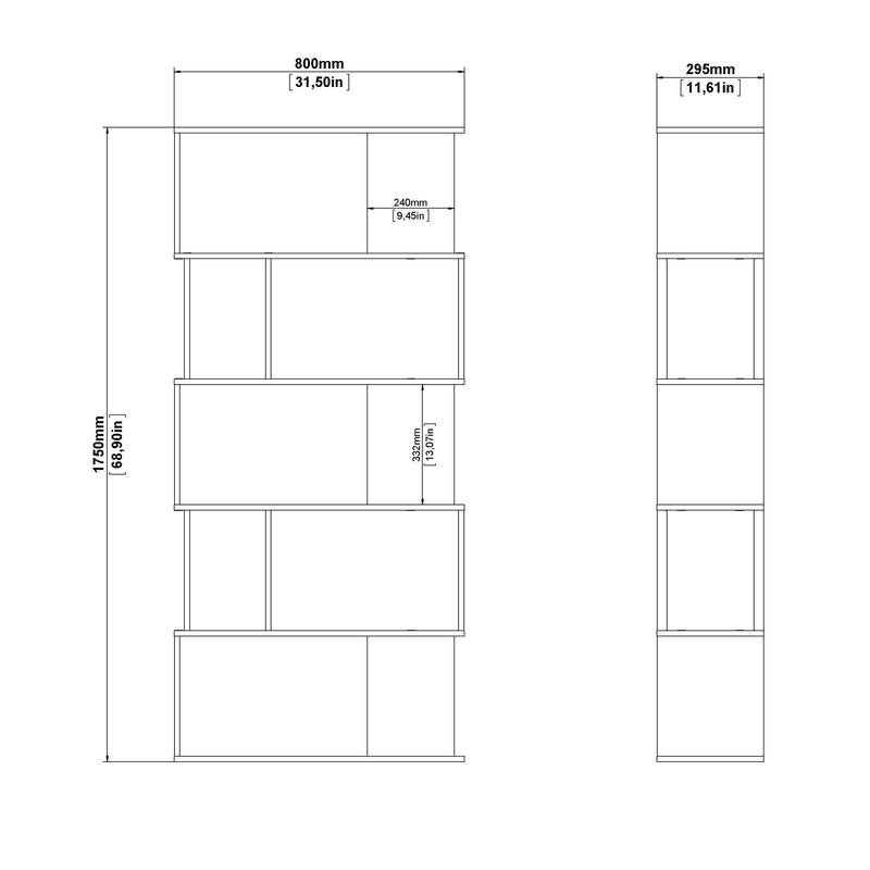 Maze Open Bookcase 4 Shelves in Jackson Hickory Oak and White