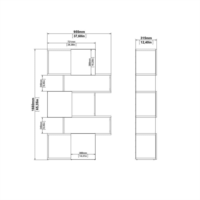 Maze Asymmetrical Bookcase with 3 Doors in Jackson Hickory and Concrete