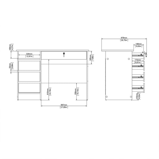 Function Plus 4 Drawer Desk Handleless Drawer in Jackson Hickory Oak