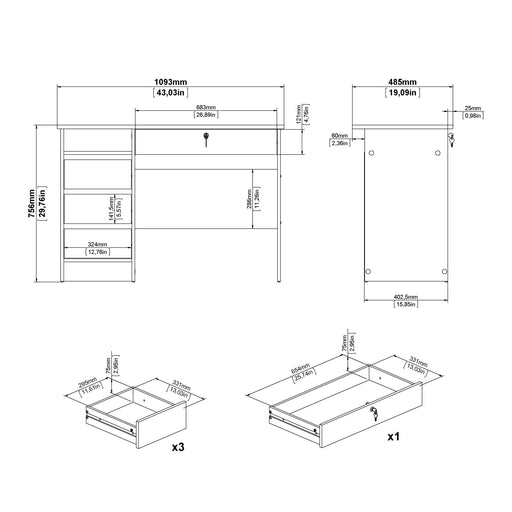 Function Plus 4 Drawer Desk Handleless Drawer in Jackson Hickory Oak
