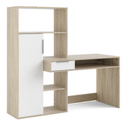 Function Plus Desk Multi Functional Desk with Drawer and 1 Door in White and Oak