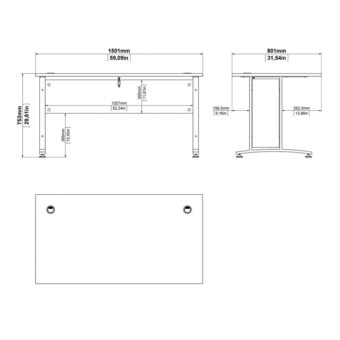 Prima Desk 150cm in Oak with Silver Grey Steel Legs