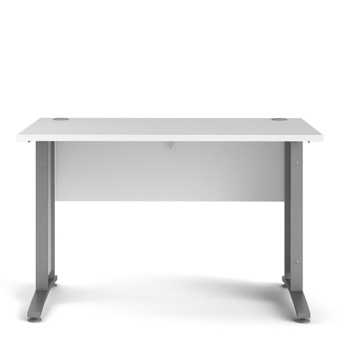Prima Desk 120cm in White with Silver Grey Steel Legs