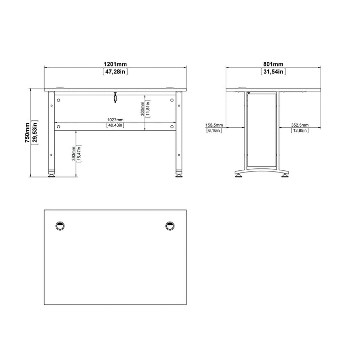 Prima Desk 120cm in Oak with Silver Grey Steel Legs