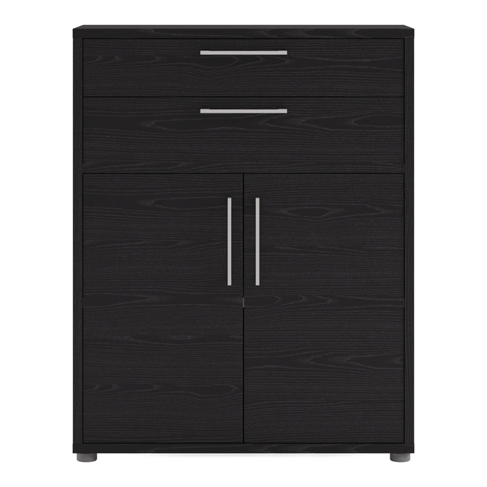 Prima Bookcase 1 Shelf With 2 Drawers 2 Doors In Black Woodgrain