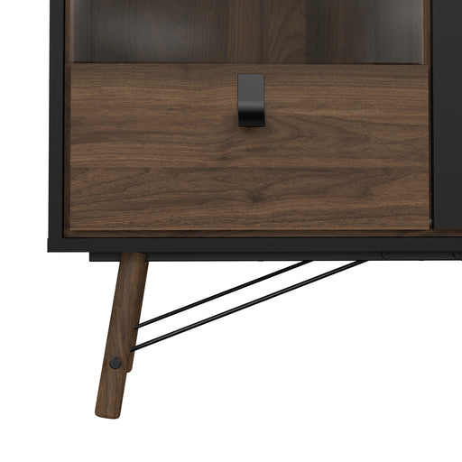 Ry China Cabinet 1 Door 1 Glass Door 1 Drawer in Matt Black Walnut