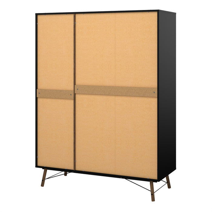 Ry Wardrobe 3 Doors 3 Drawers in Matt Black Walnut