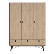 Ry Wardrobe 3 Doors 3 Drawers in Jackson Hickory Oak