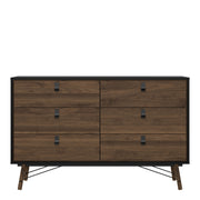 Ry Wide Double Chest of Drawers 6 Drawers in Matt Black Walnut