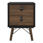 Ry Bedside Cabinet 2 Drawer in Matt Black Walnut