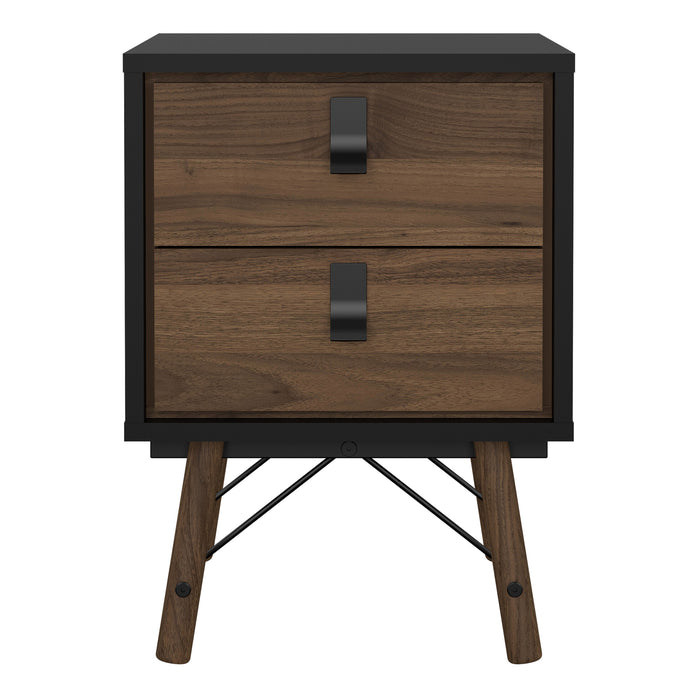 Ry Bedside Cabinet 2 Drawer in Matt Black Walnut