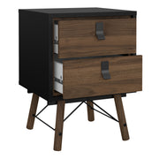 Ry Bedside Cabinet 2 Drawer in Matt Black Walnut