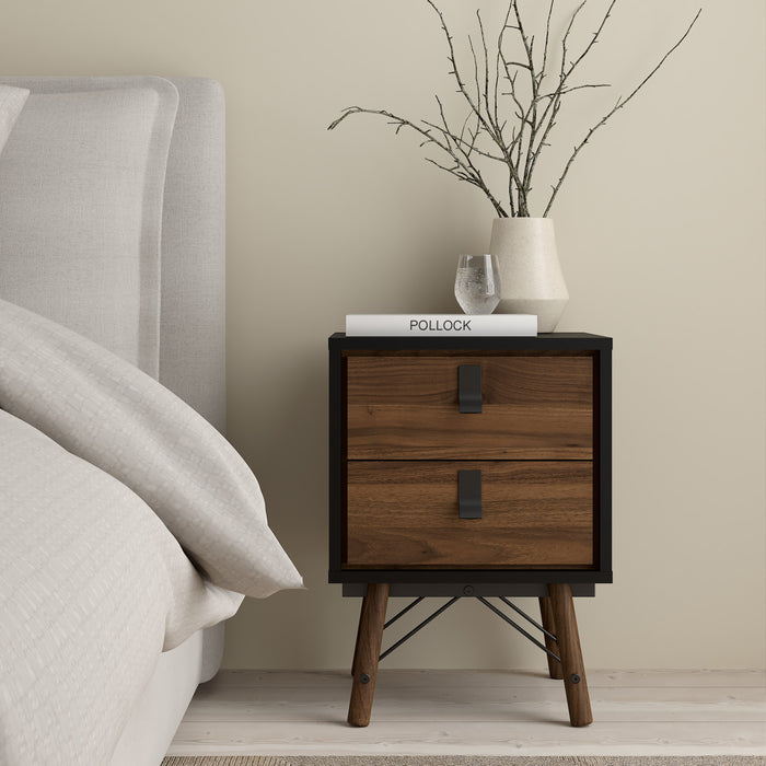 Ry Package - Wardrobe 3 Doors + 3 Drawers + Double chest 6 Drawers + Bedside Cabinet 2 Drawers in Matt Black Walnut