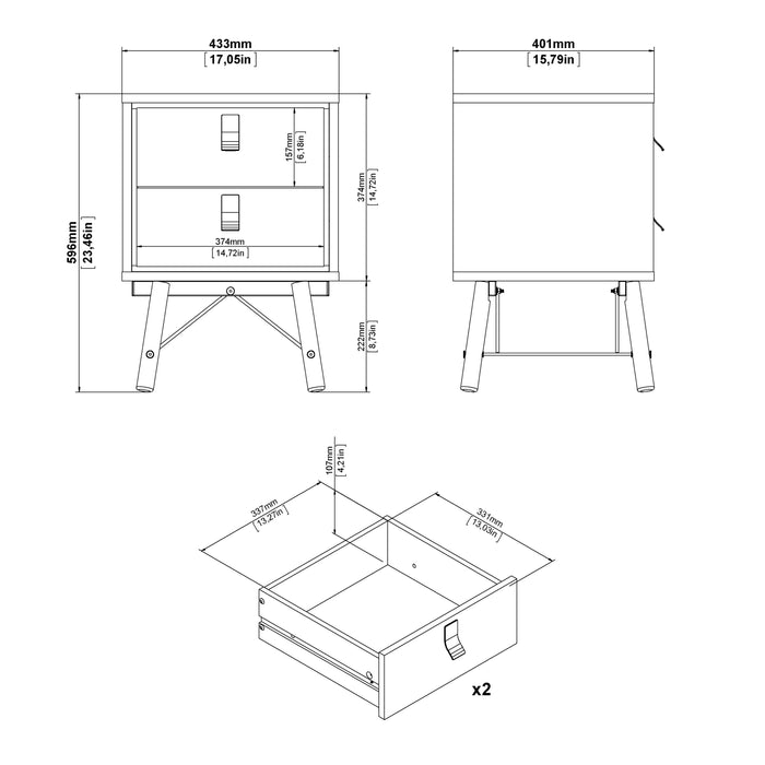 Ry Package - Wardrobe 3 Doors + 3 Drawers + Double chest 6 Drawers + Bedside Cabinet 2 Drawers in Matt Black Walnut