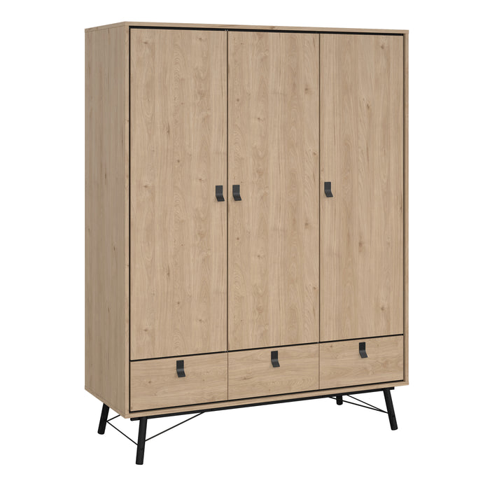 Ry Package - Wardrobe 3 Doors + 3 Drawers + Double Chest 6 Drawers + Bedside Cabinet 2 Drawers in Jackson Hickory Oak