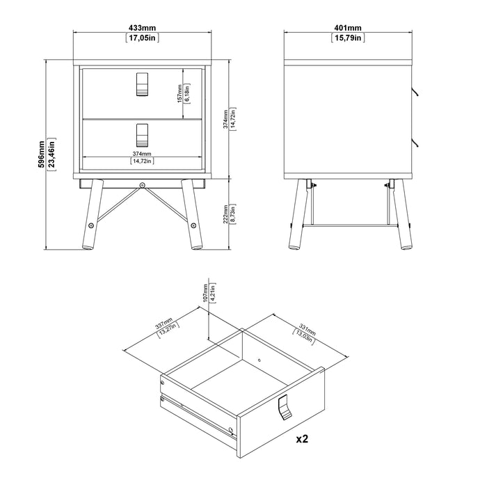Ry Package - Wardrobe 3 Doors + 3 Drawers + Double Chest 6 Drawers + Bedside Cabinet 2 Drawers in Jackson Hickory Oak