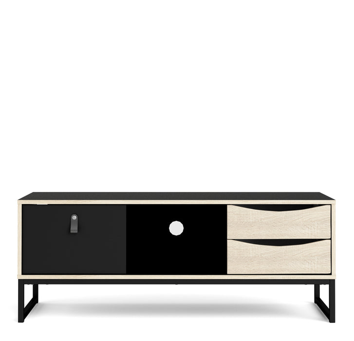 Stubbe TV Unit 1 Door 2 Drawers and Open Shelf in Matt Black Oak