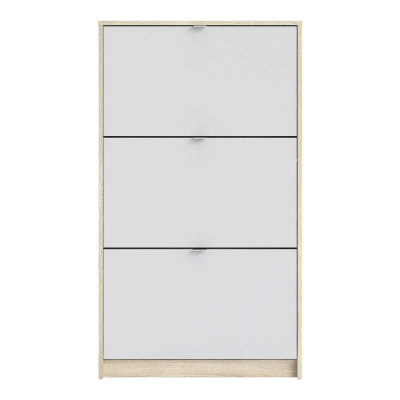 Shoes Shoe Cabinet 3 Flip Down Doors and 2 layers Oak structure White