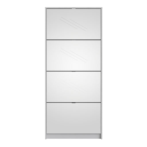 Shoes Shoe Cabinet 4 Flip Down Mirror Doors and 2 layers in White