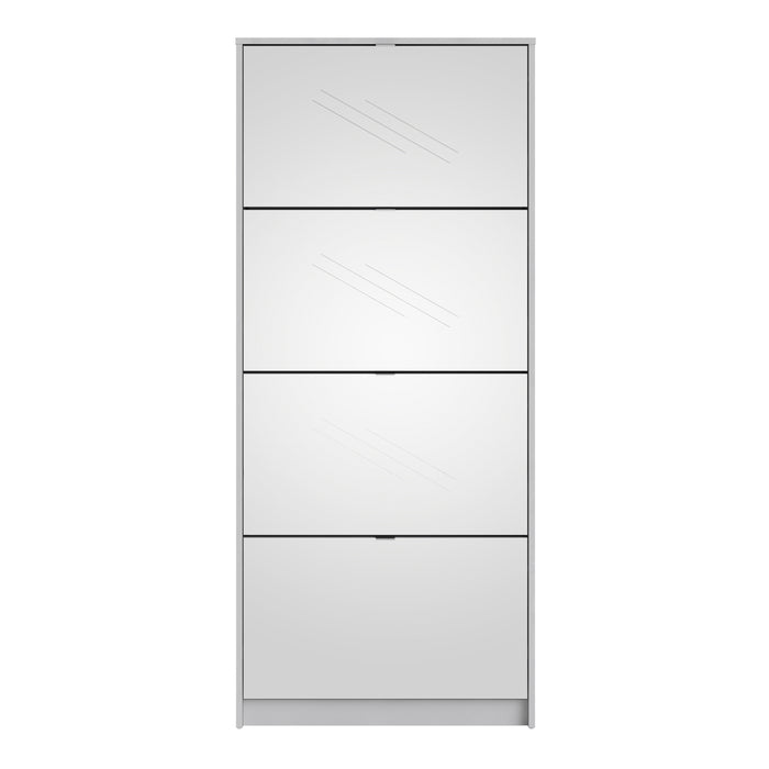 Shoes Shoe Cabinet 4 Flip Down Mirror Doors and 2 layers in White
