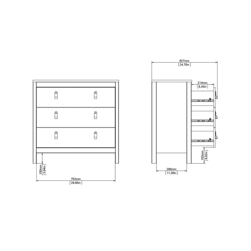 Barcelona Chest 3 Drawers in White
