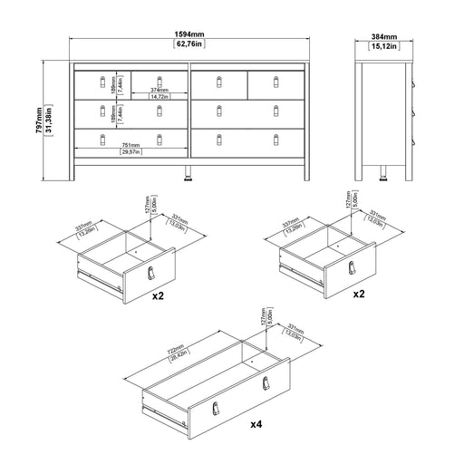 Barcelona Double Dresser 4+4 Drawers in Jackson Hickory Oak