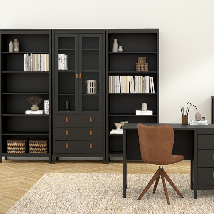 Barcelona China Cabinet 2 Glass Doors with 3 Drawers in Matt Black