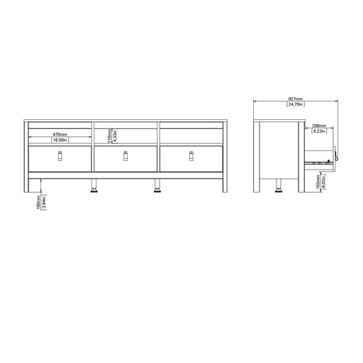 Barcelona Tv Unit 3 Drawers in White