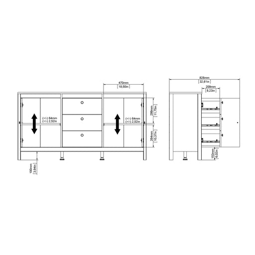 Barcelona Sideboard 2 Doors 3 Drawers in White