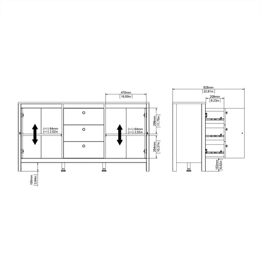 Barcelona Sideboard 2 Doors 3 Drawers in Matt Black