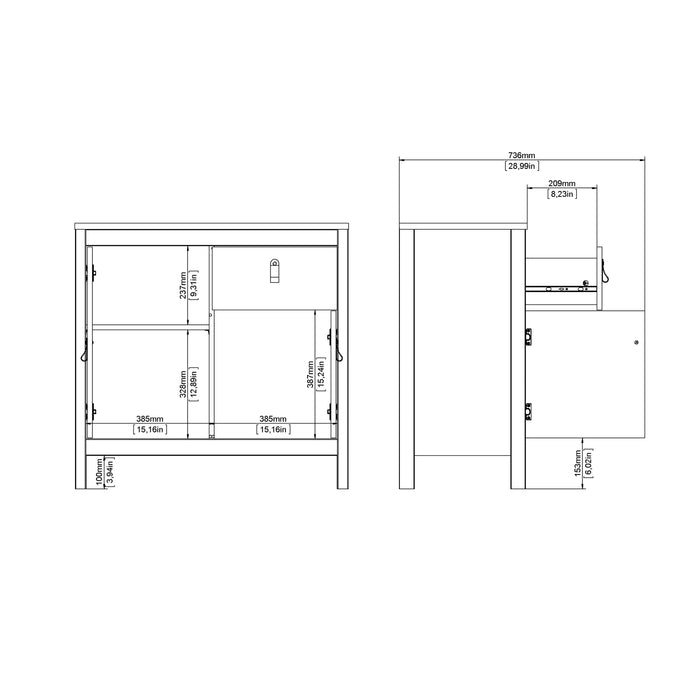 Barcelona Sideboard 2 Doors 1 Drawer in White