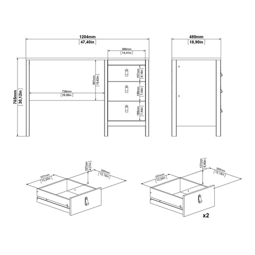 Barcelona Desk 3 Drawers in White